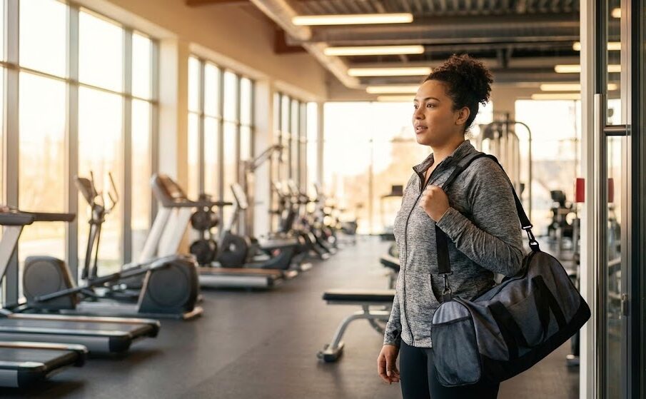 Beginner entering the gym to overcome gym anxiety