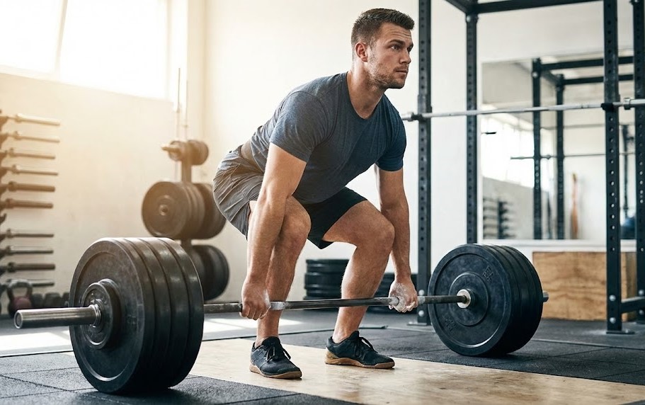 Man demonstrating how to deadlift safely with proper form