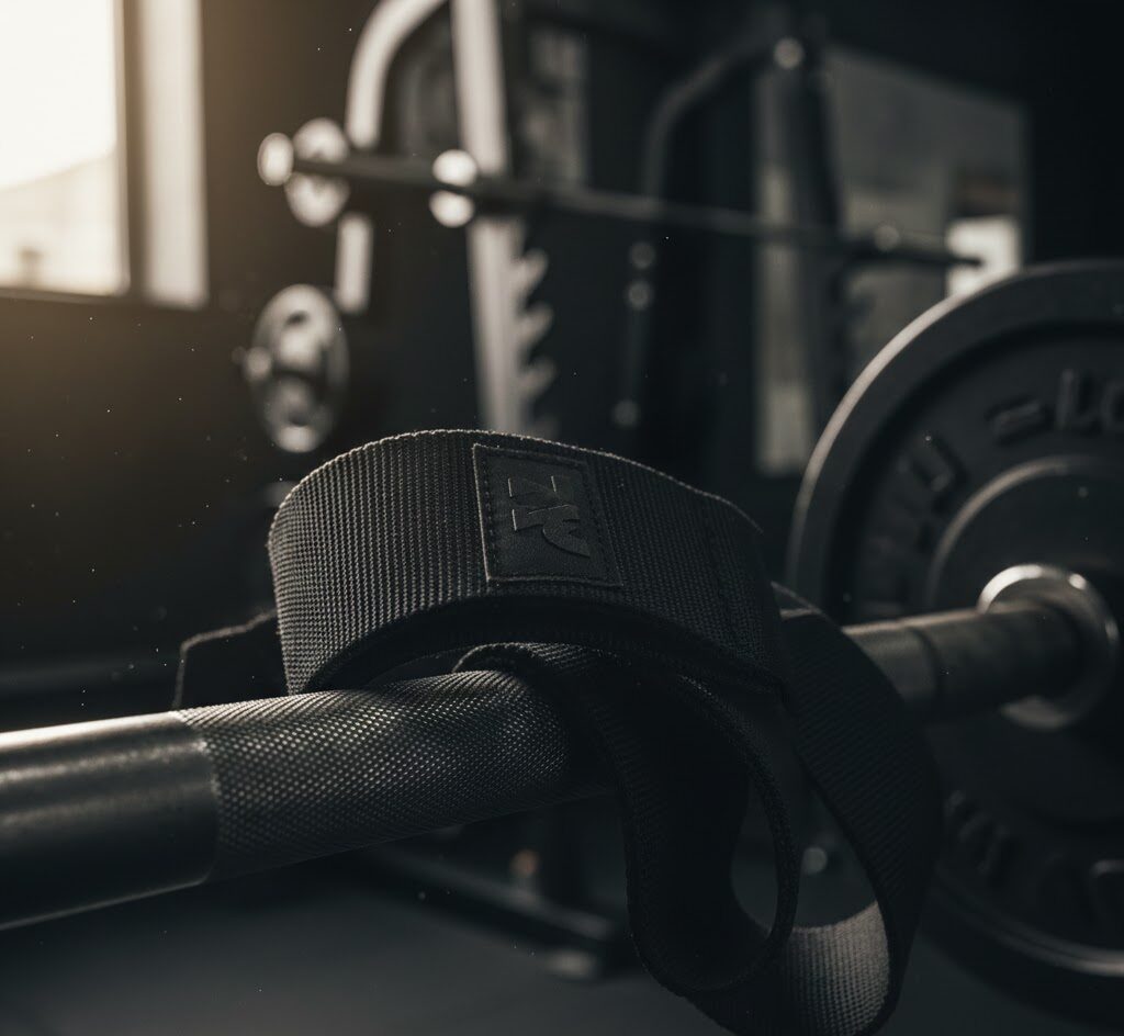 A person using lifting straps for back rows, demonstrating how to eliminate grip as the weakest link